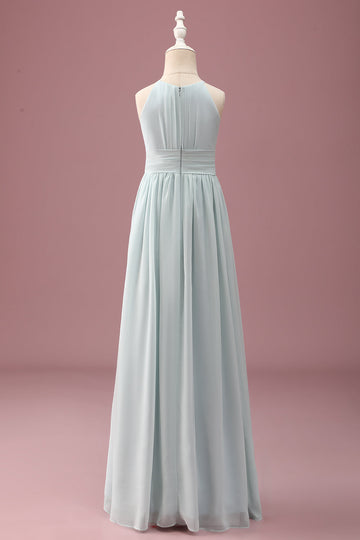 Mint Halter A-linje plissert lang Junior brudepikekjole
